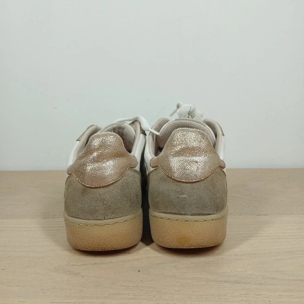 Bobbies Paris Sneakers Women 7 White Beige Leather Suede French Minimalist